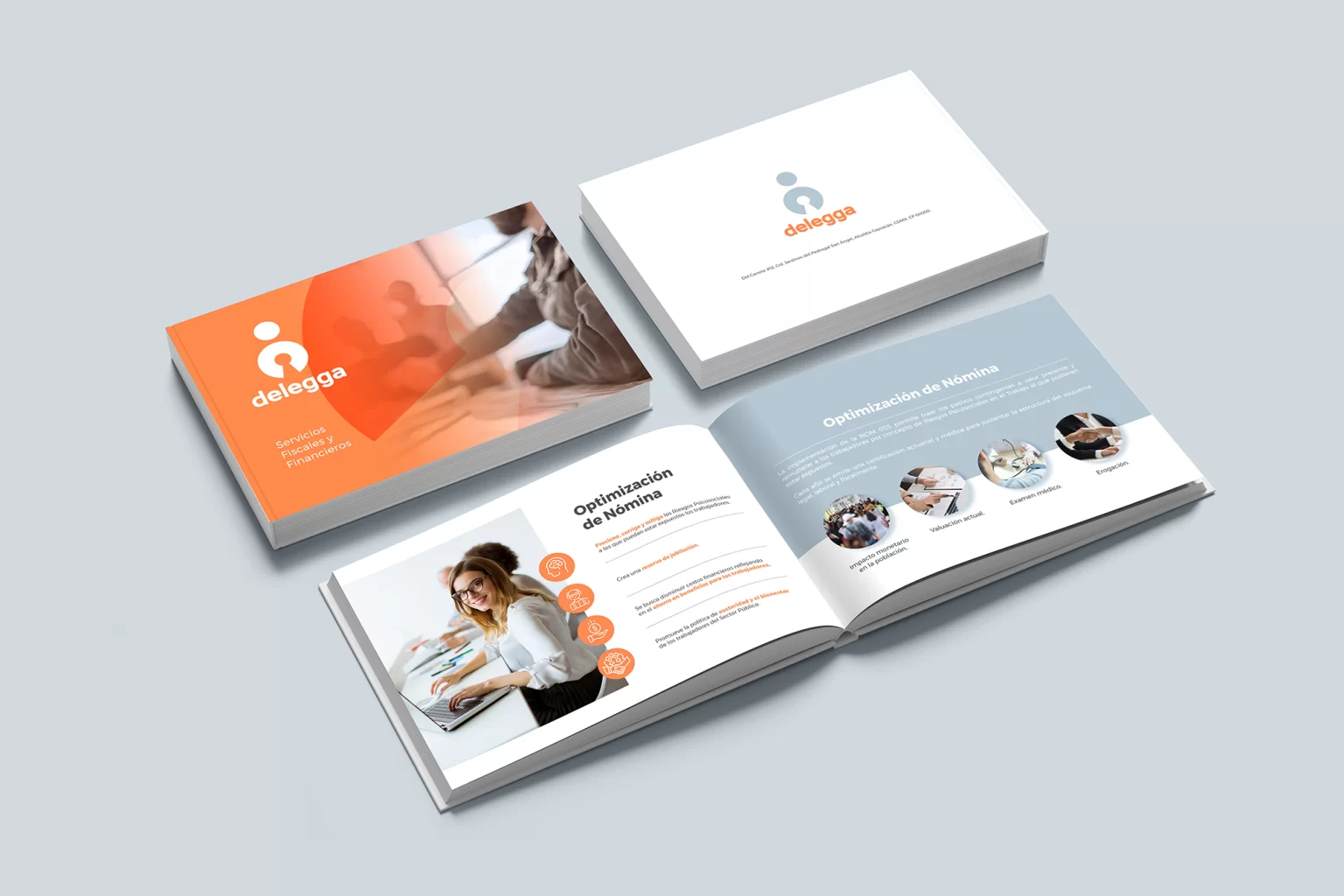 Brochures impresos de servicios fiscales y financieros diseñados por EsBrillante
